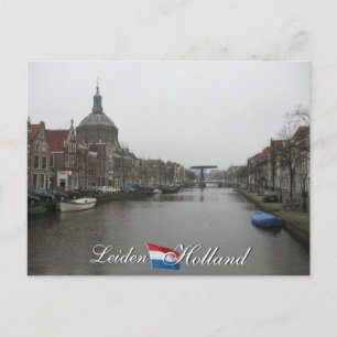 Leiden Kanal und Church Citycape Holland Postcard Postkarte