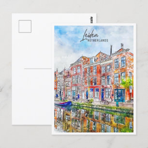 Leiden Netherlands Travel Place Watercolor Postkarte