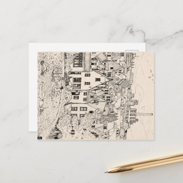 Leiden South Holland Niederlande Pen Ink Zeichnend Postkarte (Vorderseite/Rückseite Beispiel)