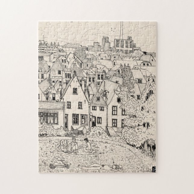 Leiden South Holland Niederlande Pen Ink Zeichnend Puzzle (Vertikal)