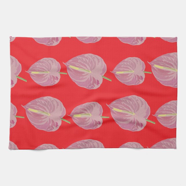 leidenschaftliches rosa Anthurium-Muster Handtuch (Horizontal)