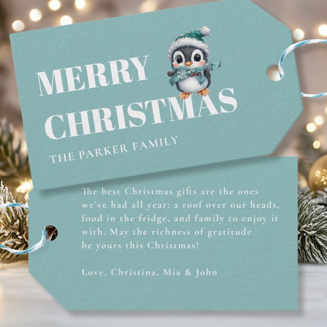 LEIDER CHRISTMAS! Schön, Pinguin mit Weihnachtsman Geschenkanhänger (MERRY CHRISTMAS! Adorable, Penguin With Santa Hat, Gift Tags. Personalized with your name & text.)