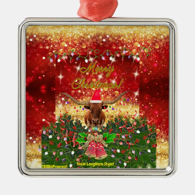 LEIDER CHRISTMAS! Texas LongHorn Style! Ornament Aus Metall (Vorne)
