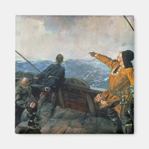 Leif Eriksson visiert Land in Amerika, 1893 an Magnet