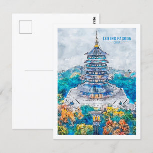 Leifeng-Pagode China Reise Wasserfarben Skizze Postkarte
