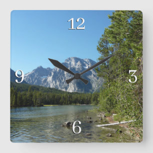 Leigh Lake at Grand Teton Nationalpark Quadratische Wanduhr