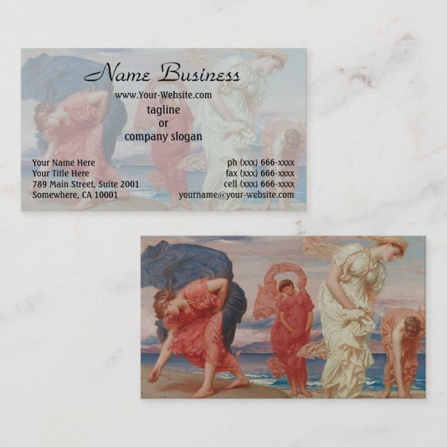 Leighton Griechische Girls sammeln Kiesel am Meer Visitenkarte (Vorne/Hinten)