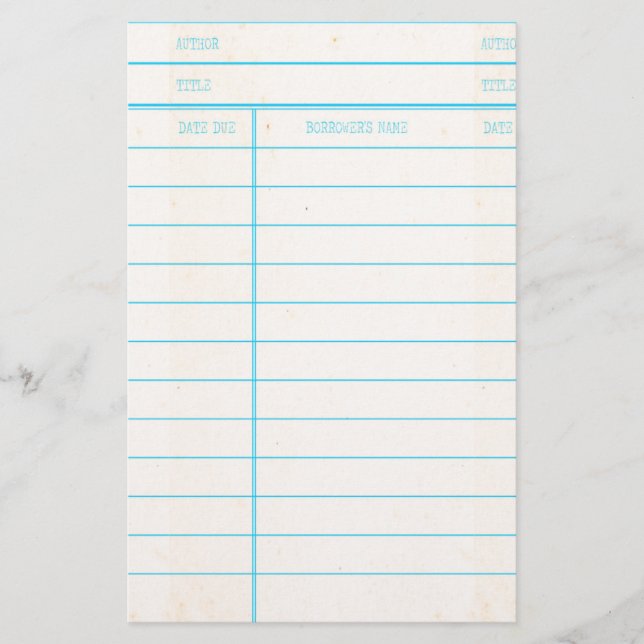 Leihfristkarte für Bibliotheksbücher Briefpapier (Vorderseite)