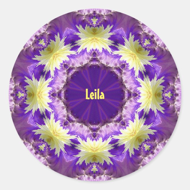 LEILA ~ Lila Yellow ~ Runder Aufkleber (Vorderseite)