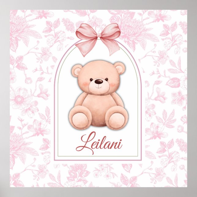 Leilani | Benutzerdefiniertes rosa Teddy-Bär-Kinde Poster (Vorne)