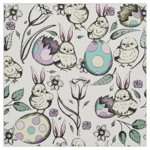 Leinen Baby Chicks, Bunny Ears, Blume & Eiern Stoff