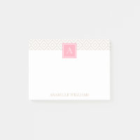 Leinen Beige Diamanten und rosa Monogramm