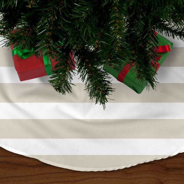 Leinen Beige Preppy Stripes Polyester Weihnachtsbaumdecke (Von Creator hochgeladen)