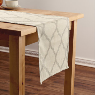 Leinen Beige und Taupe marokkanische Quatrefolie Kurzer Tischläufer