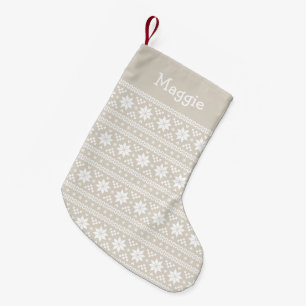 Leinen Beige und Weiße Messe Isle Monogram Kleiner Weihnachtsstrumpf