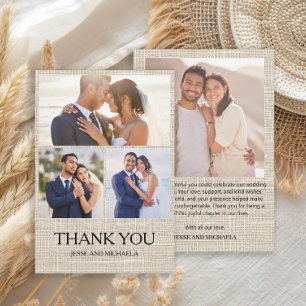 Leinen Design Hochzeit 4 Foto Collage Dankeschön Dankeskarte