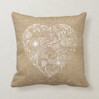 Leinen Jute Blumenherz Kissen
