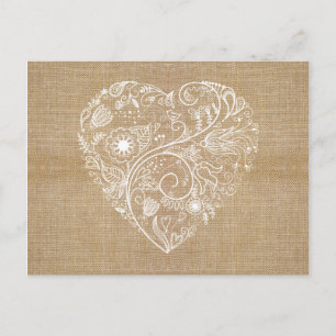 Leinen Jute Blumenherz Postkarte