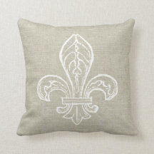 Leinen-Look mit weißem Fleur de Lis Kissen