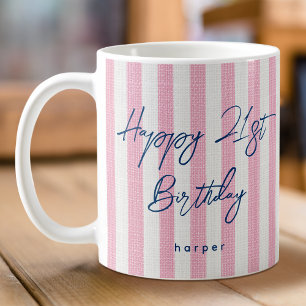 Leinen Look Striped Happy Geburtstag 21. Rosa Kaffeetasse