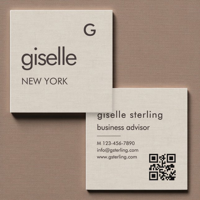Leinen-Monogramm-QR-Code-Minimalist  Quadratische Visitenkarte (Von Creator hochgeladen)