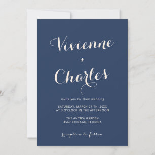 Leinen & Navy Minimal Moderne Kalligrafie Hochzeit Einladung