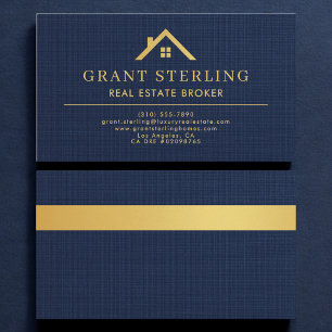 Leinen-Navyblau-Gold-Haus-Immobilienmakler  Visitenkarte