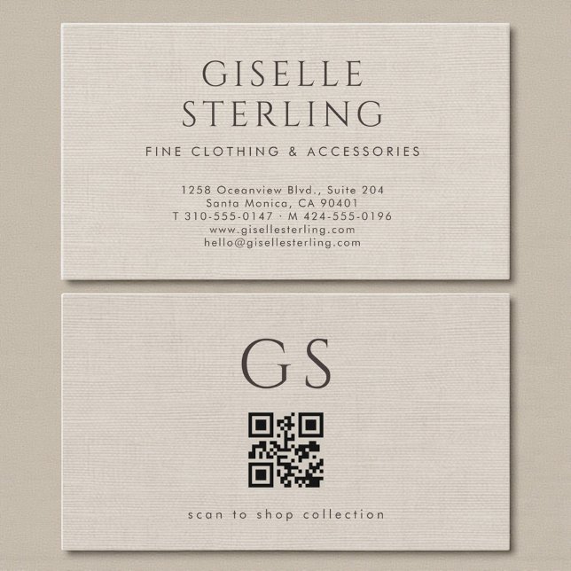 Leinen-QR-Code Luxus-Boutique-Bekleidung Visitenkarte (Von Creator hochgeladen)