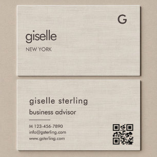 Leinen QR-Code Minimalistisches Monogramm  Visitenkarte