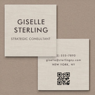 Leinen-QR-Code Moderne Minimal-Typografie Quadratische Visitenkarte
