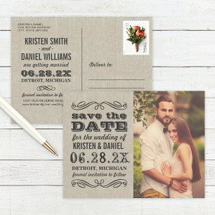 Leinen Struktur Vintage Foto Save the Date Ankündigungspostkarte
