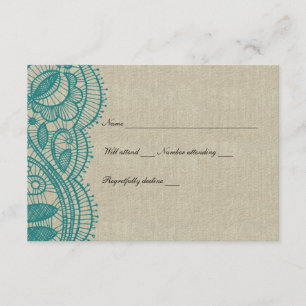 Leinen- und aquamarines Spitze-uAwg RSVP Karte