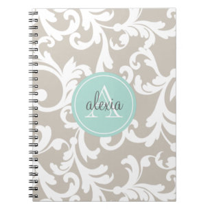Leinen-und Minzen-mit Monogramm Damast-Druck Notizblock