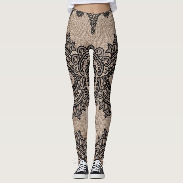 Leinen und Spitzen Leggings (Vorderseite)