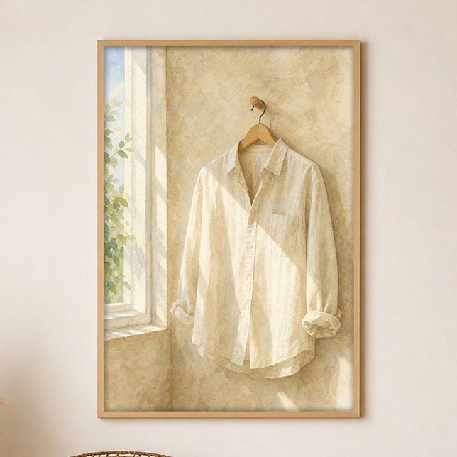 Leinenhemd am Fenster Gouache Boho-Kunstposter Poster (Shown framed for scale. Poster ships unframed; frames are an optional add-on.)