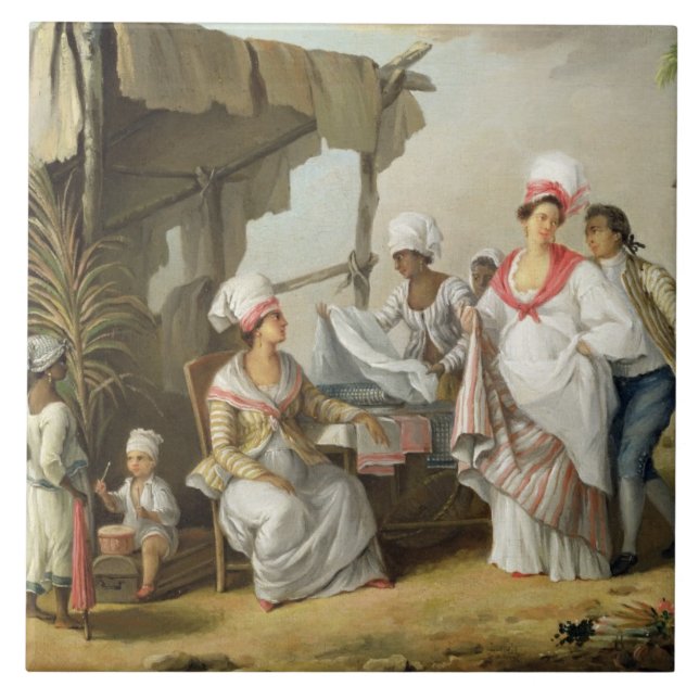 Leinenmarkt, Roseau, Dominica, c.1780 (Öl kann an Fliese (Vorderseite)