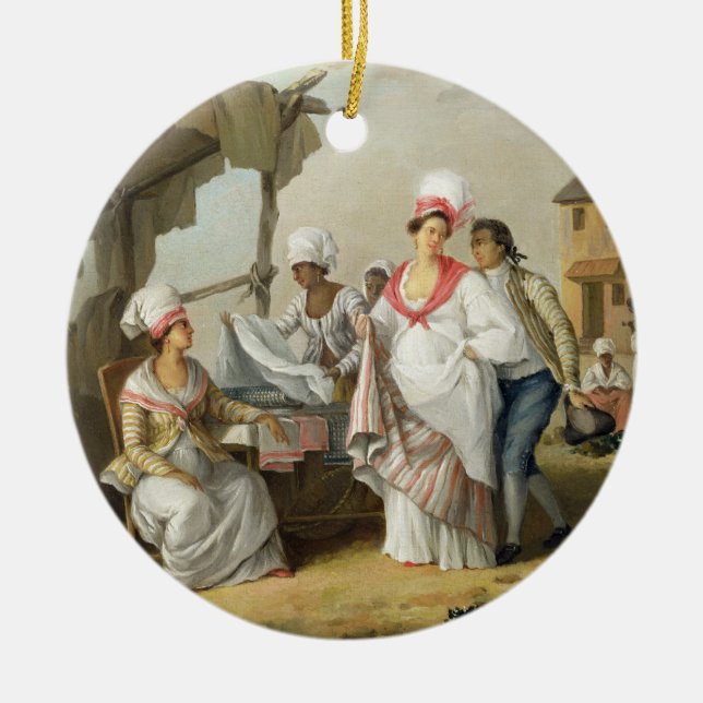 Leinenmarkt, Roseau, Dominica, c.1780 (Öl kann an Keramik Ornament (Vorne)