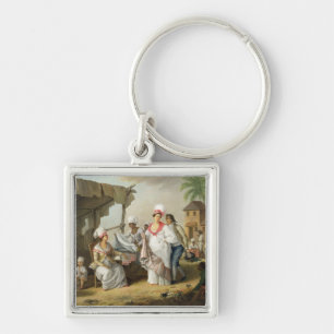 Leinenmarkt, Roseau, Dominica, c.1780 (Öl kann an Schlüsselanhänger