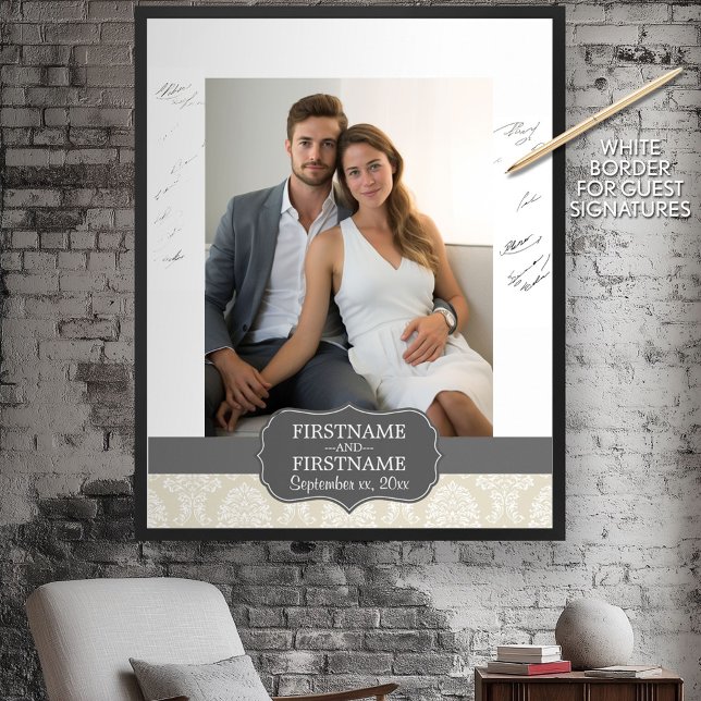 Leinenmuster in Beige und Holzkohle Poster (Custom Guest Book Poster)