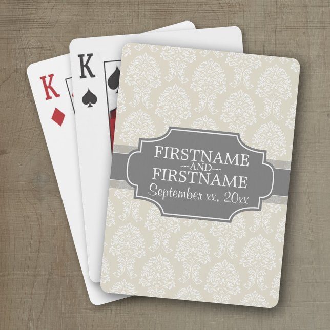 Leinenmuster in Beige und Holzkohle Spielkarten (Wedding and Anniversary Playing Cards - Personalize with your information)