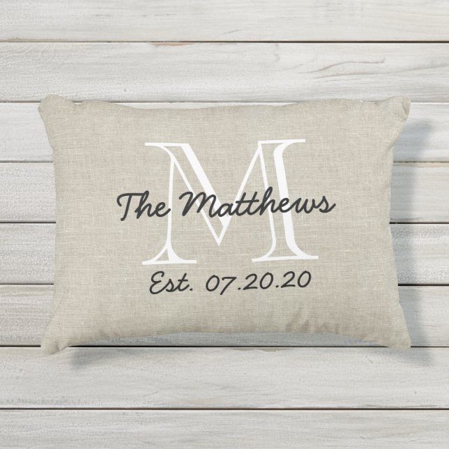 Leinenschmuck für die eigene Familie Monogram Pill Kissen Für Draußen (Vorderseite)