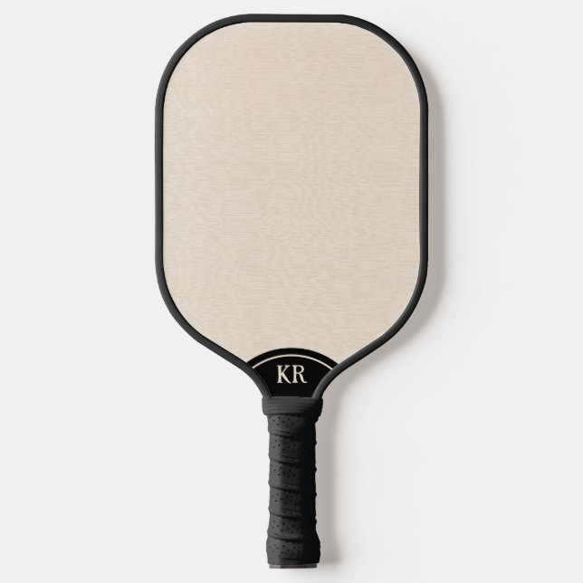 Leinentextur in hellbeige, minimale Monogramm Pickleball Schläger (Vorderseite)