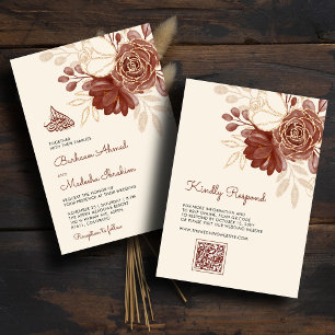 Leingold Glitzer Aquarell floral Islamischer QR Einladung