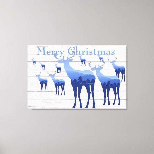 Leinwand Art-Blue Deer White Frohe Weihnachten (Vorderseite)