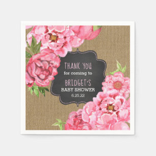 LEINWAND-Babypartydekor der rosa Pfingstrosen Serviette