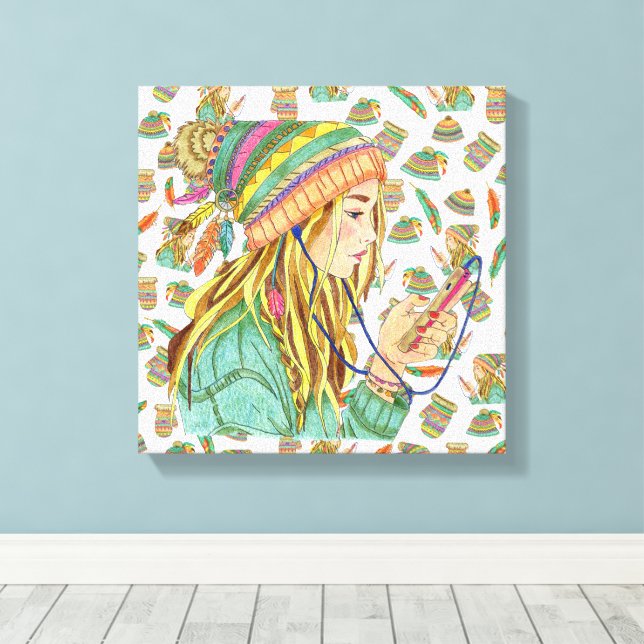 Leinwand Boho-Hut Mädchen Thema (Insitu (Holzboden))