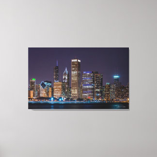 Leinwand - Chicago Skyline Illinois mit Night Sky