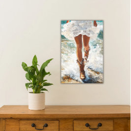 Leinwand Cowgirl Walking on Beach Western Art