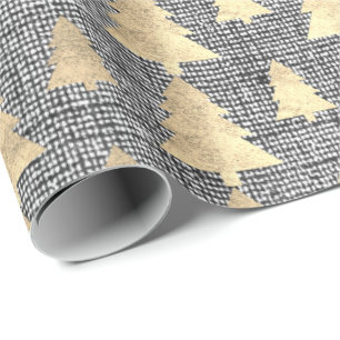 Leinwand-LeinenHütten-Goldgrauer Weihnachtsbaum Geschenkpapier