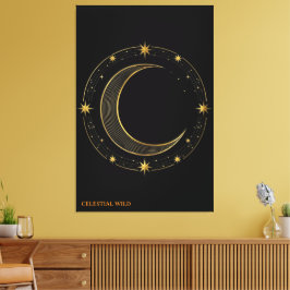 Leinwand Luxus Schwarz Gold Himmelskörper Mond Kun